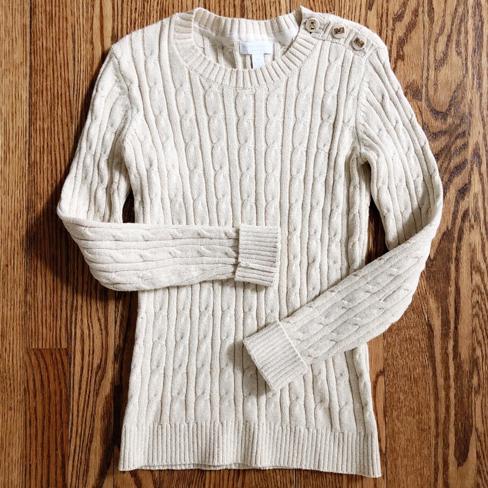 90s Vintage Charter Club Metallic Thread Cable Knit Sweater Ecru Size Small - Picture 10 of 11